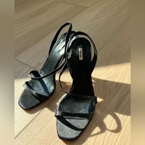 Miu Miu black satin sling back sandals 3” heel size 37.5